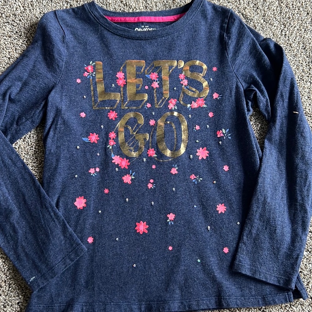 Girls Osh Kosh long sleeve blue shirt size 10 “Let’s go” - Picture 1 of 5